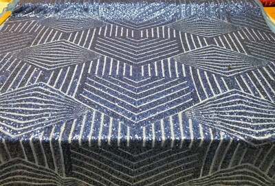 Royal Blue Geometric Sequin Fabric on Mesh 2 Way Stretch ''BombShell Sequins''