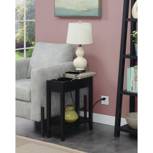 Convenience Concepts End Table 23" Faux Birch/Black w/ Charging Station +Shelf - Picture 6 of 9