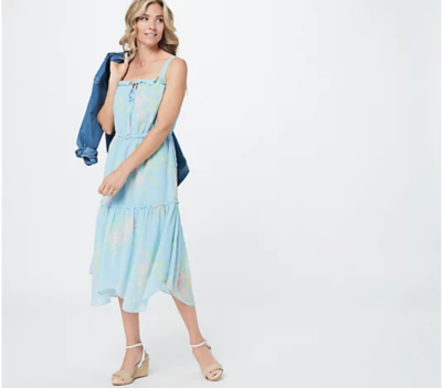 All Worthy Hunter McGrady Printed Chiffon Dress Keyhole Tier Bottom Dress  Medium | eBay