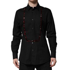 DOLCE & GABBANA Shirt Black Crystal GOLD Formal Men Dress 42/US16.5/XL 2630usd