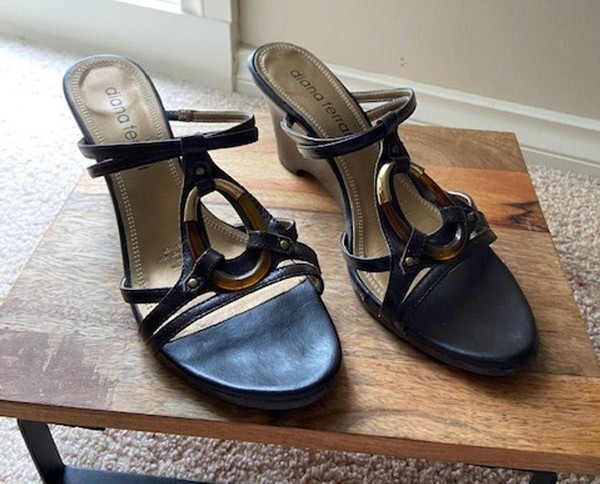Women's Diana Ferrari Wedge Heeled Shoes Open Toe Summer Chocolate - Size 6.5