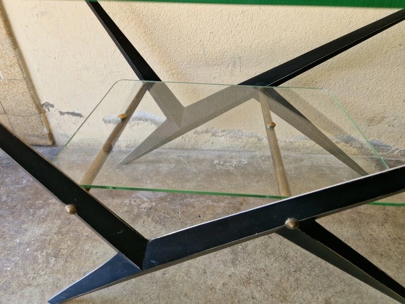 Angelo Ostuni Table basse à double plateau de verre Design 1950 50 Italie - Photo 3/4