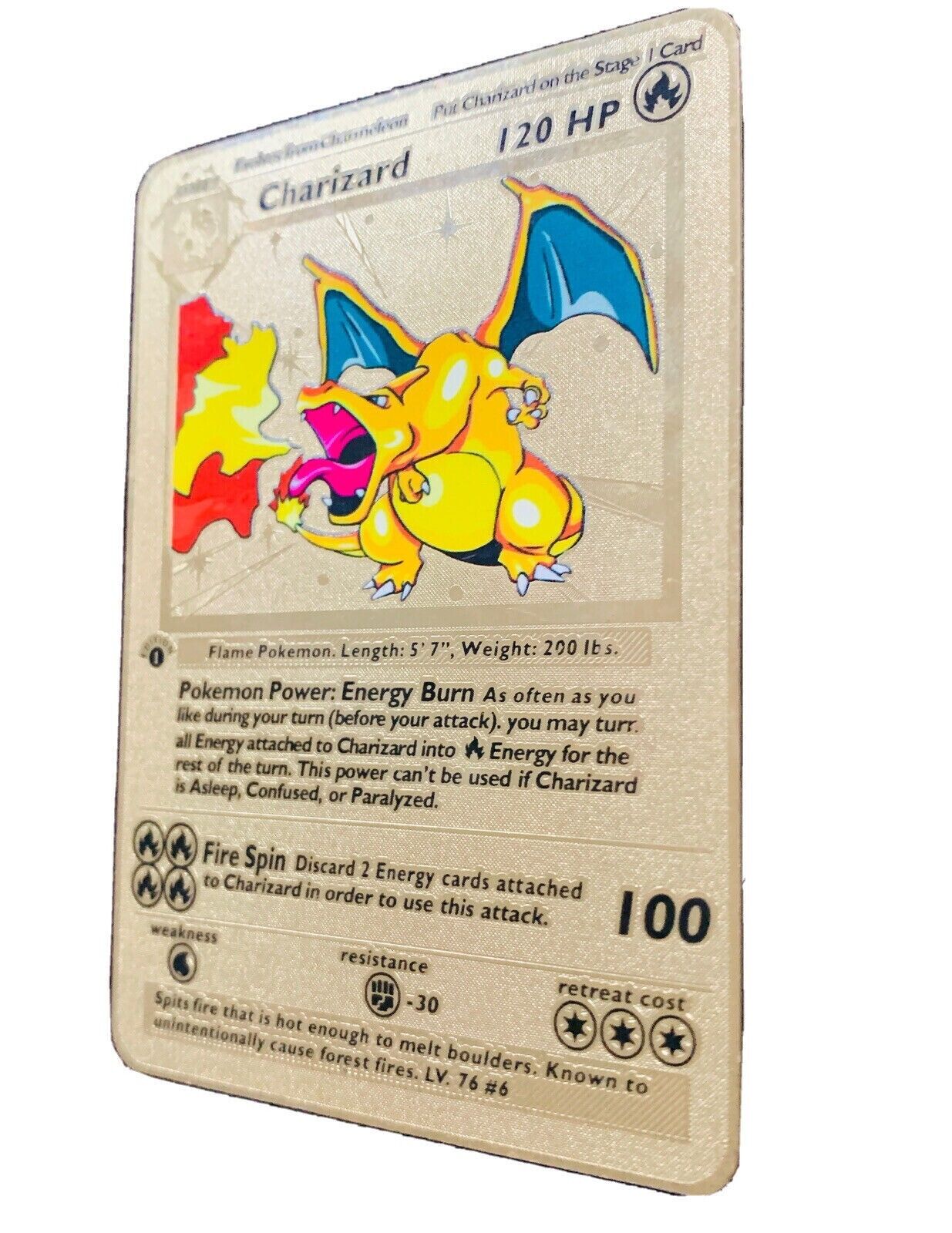 Charizard 1st Edition Custom Metal Trading Card -  Gold Plated