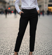 Escada Formal Trousers Women's Size 36 Black Slash Pockets Straight-Leg