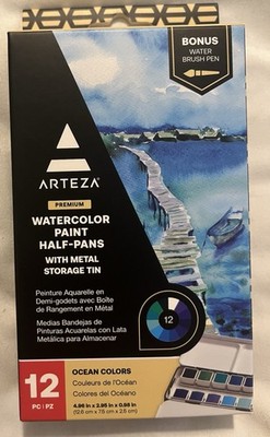 Arteza Watercolor Paint Ocean Colors Half-Pans, 12pc New Free Shipping