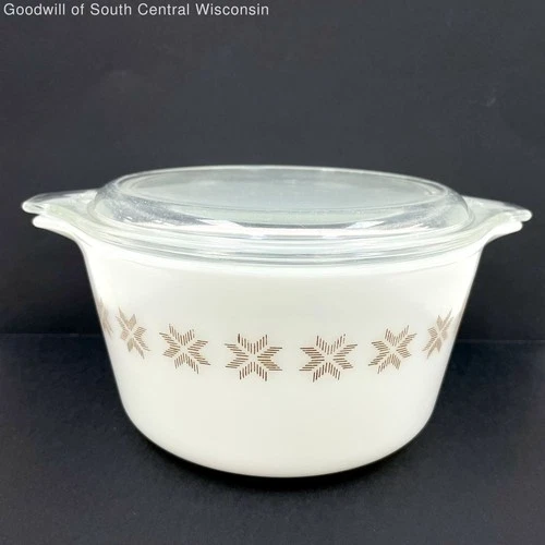 VNTG Pyrex Town & Country Brown On White 1Qt Covered Casserole Dish #473 w/Lid