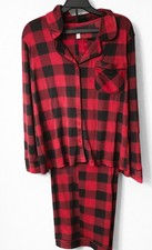 Joyspun Notch Collar Top Button w/Pant Pocket PJ 2 Piece Red Plaid Large NEW