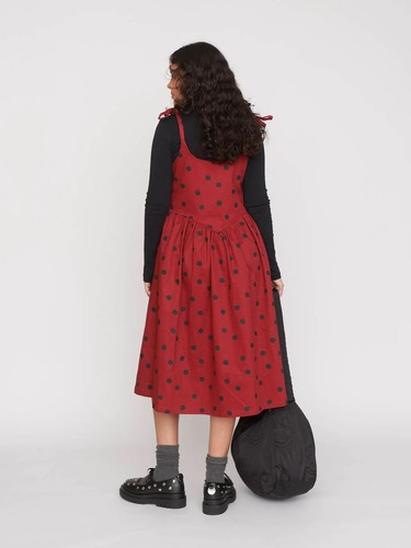 New Lazy Oaf Deep Red Polka Dot Tie Shoulder Dress Size UK 10 - Picture 3 of 7