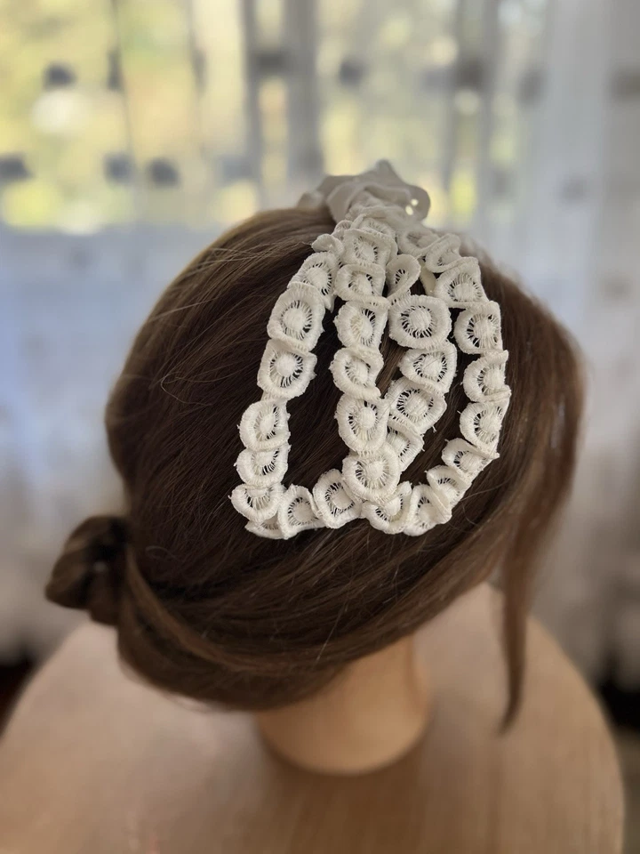Винтажная белая кружевная свадебная повязка на голову - Изображение 3 из 4