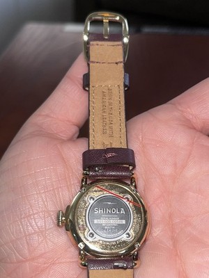 28mm Shinola Runwell Black & Gold w/ Leather Burgundy Strap 