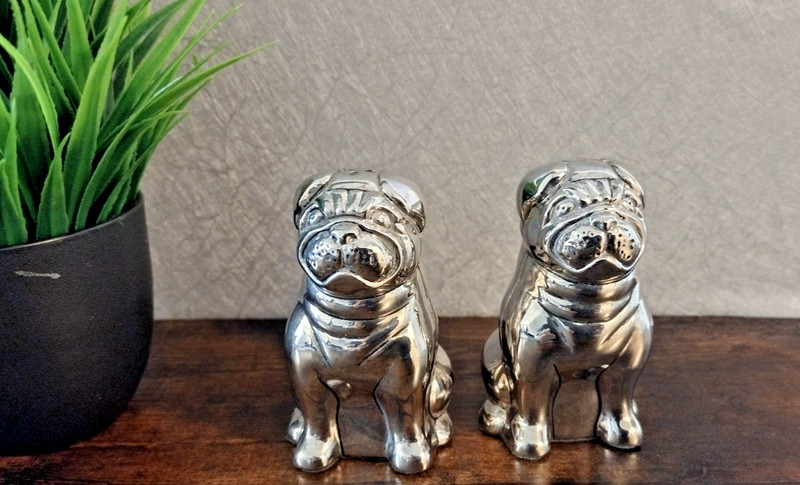 Vintage Godinger Silverplate Bulldog Salt and Pepper Shaker Set 3 x 1.5 Stamped