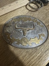 Vintage Sterling Silver Large Western Longhorn Buckle Marked Mexico