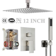12inch Rain Shower Faucet Set Brushed Nickel Shower Head Combo System with Valve