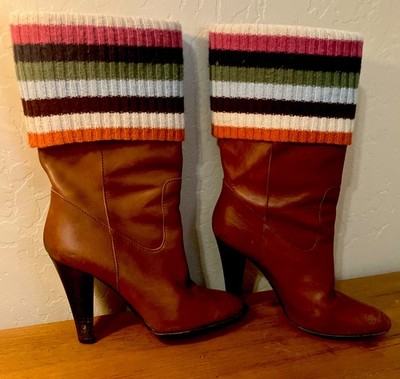 Coach Monika  High Heel Leather Boots Made In Italy 7 b brown fabric sock