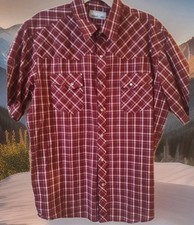 Wrangler Western Shirt Mens XL Red Plaid Pearl Snaps Short Sleeve