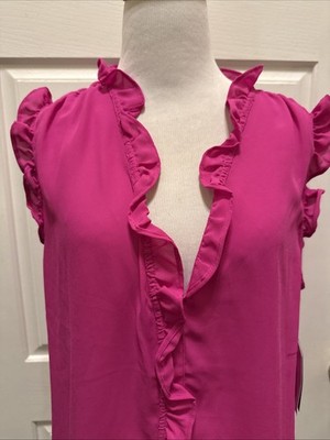 DKNY NWT Pink Ruffle Front Sleeveless Blouse Women's Sz LARGE NWT
