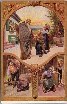 Vintage 1910s BROTHERS GRIMM Fairy Tale Postcard ''Der Arme und der Reiche'' 304