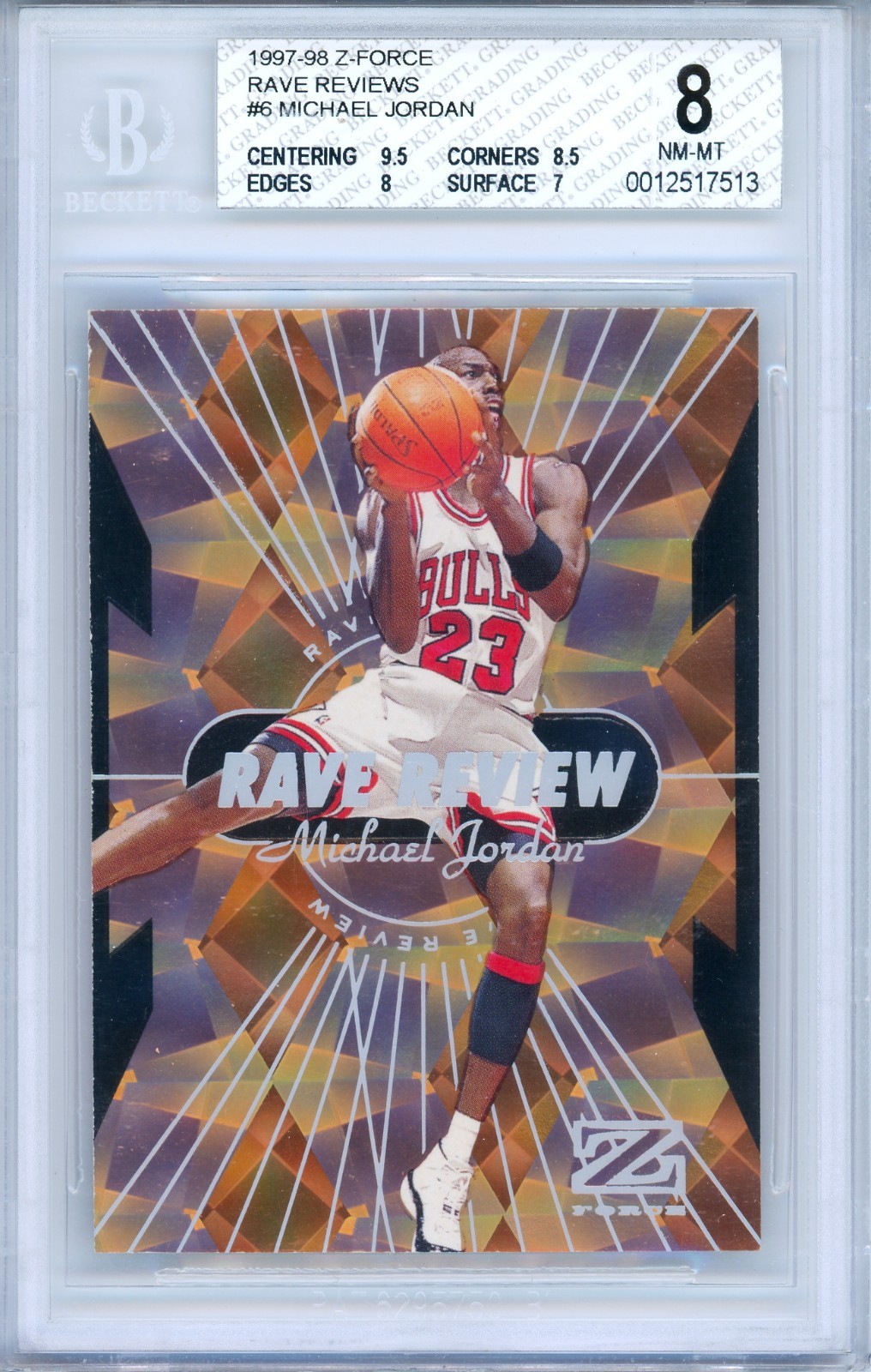 1997-98 Skybox Z-force #6 Michael Jordan Rave Review BGS 8 NM-MT