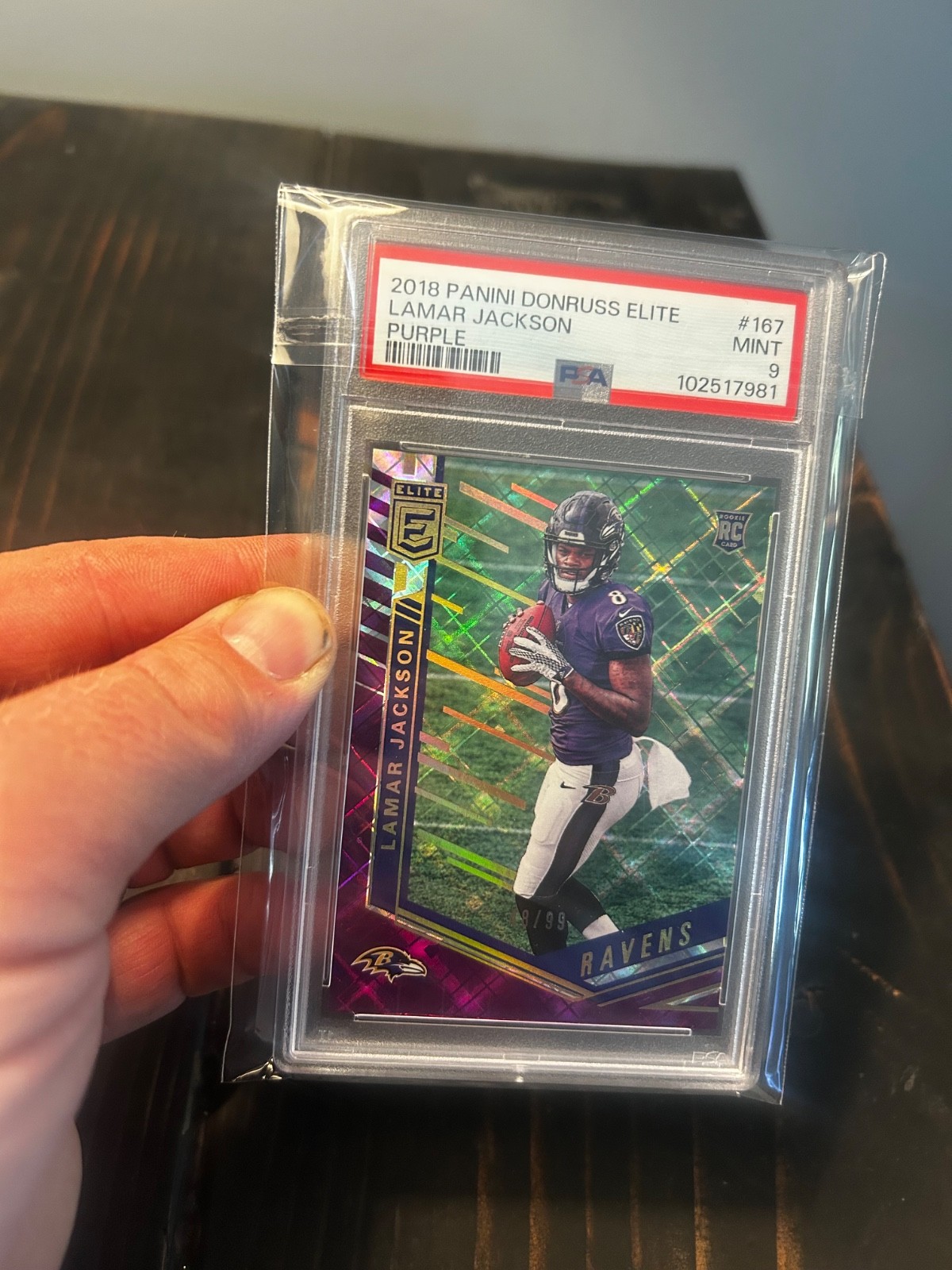 2018 PANINI DONRUSS ELITE #167 LAMAR JACKSON PURPLE /99 PSA 9 view 1