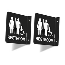 Restroom Sign, Bathroom Signs, 2 Pack 6 x 6 Inches L-shaped-Black-2 Pack