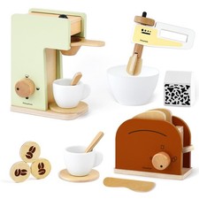 3-in-1 Wooden Caf  Playset Bundle   Pretend-Play Coffee Maker, Hand M