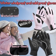Women Men's Anti-Slip Gloves Touchscreen Fingers Reflective Strip Thermal Gloves