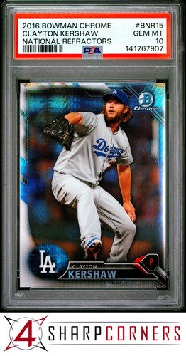 2016 BOWMAN CHROME NATIONAL REFRACTORS #BNR15 CLAYTON KERSHAW POP 3 PSA 10