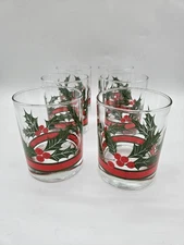VTG Christmas Libbey Holly 10oz Glasses (6) + Bonus Anchor Hocking Glasses (2)