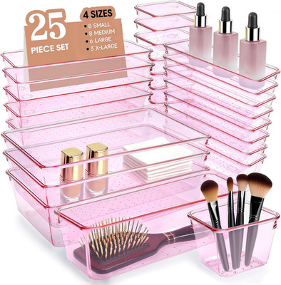 25 Pc Pink Acrylic Drawer Organizers for Kitchen Desk Bathroom Makeup