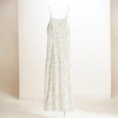 H&M DIVIDED White Floral Sheer Maxi Dress Double Layered V Neck Zip XS New