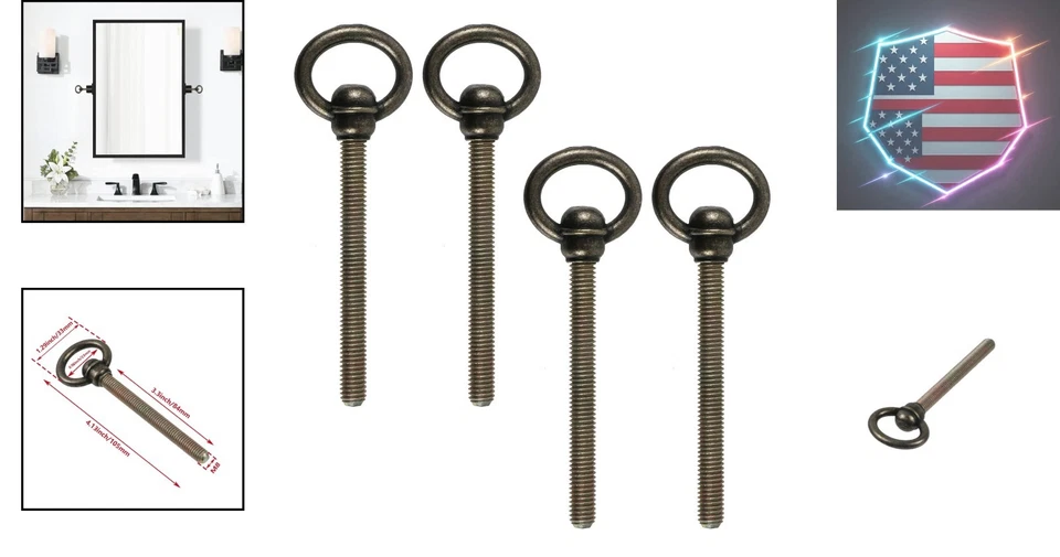 Versatile 4Pcs Antique Brass Swivel Screws 4.13" for Furniture & Mirror Mounting - Image 2 of 4