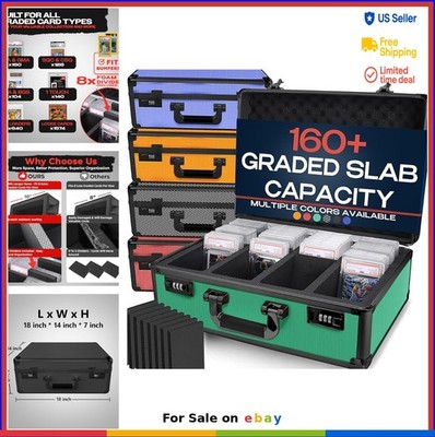 Graded Card Storage Box 160 Slab Aluminum Case with Lock for PSA