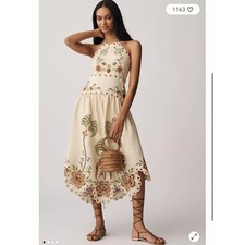 Farm Rio Linen Halter Eyelet Midi Dress Size Medium NWT $398