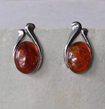 Modern Sterling Silver Amber Free Form Teardrop Earrings