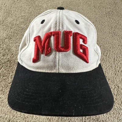 Vintage MUG Hat Cap Snap Back White Black Embroidered Promo Advertising Mens 90s