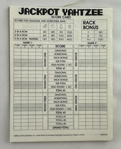 Jackpot Yahtzee gioco 1980 di E.S. Lowe completo in ottime condizioni SPEDIZIONE GRATUITA - Foto 6 di 8