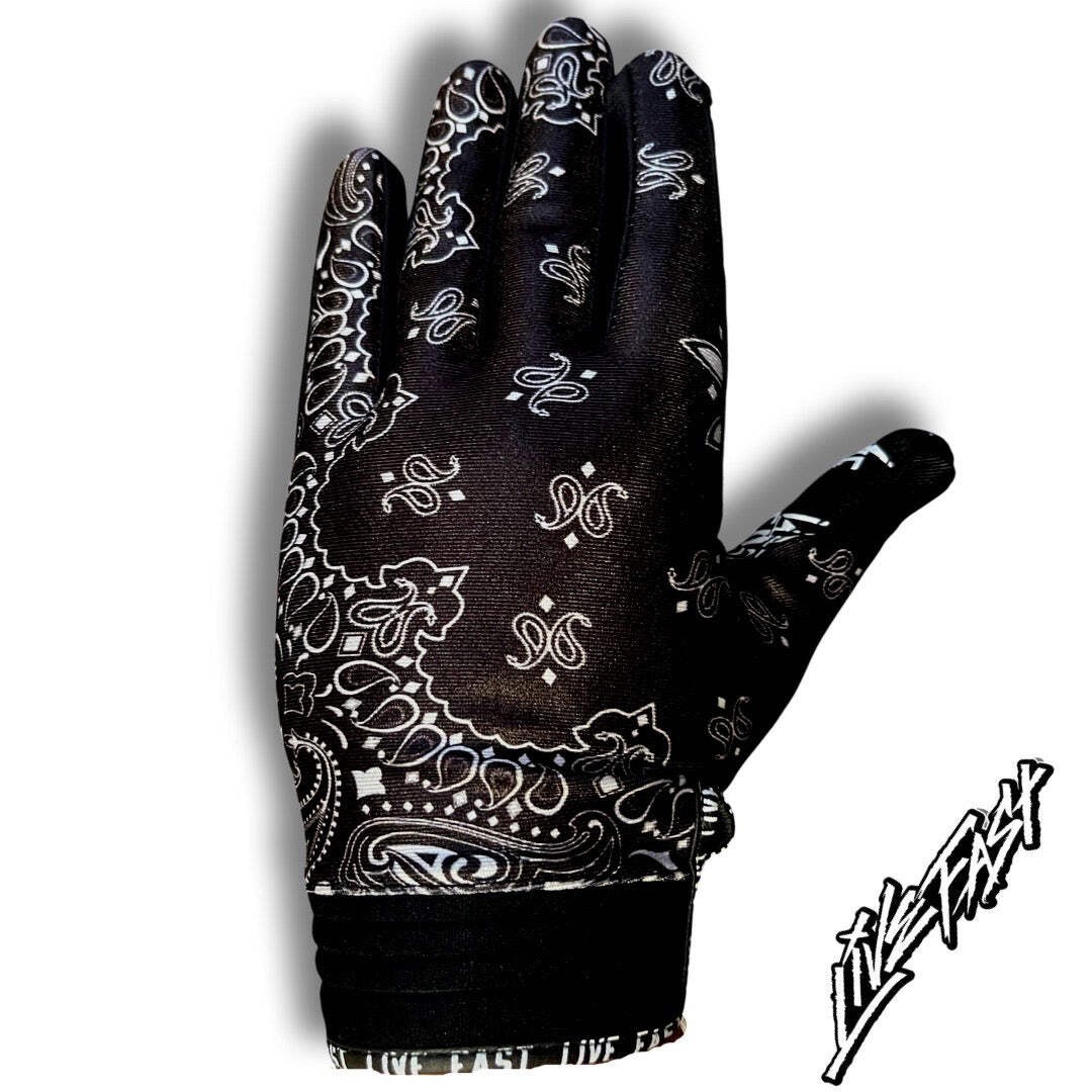 Black & White Paisley Live Fast Motocross & Bike Gloves