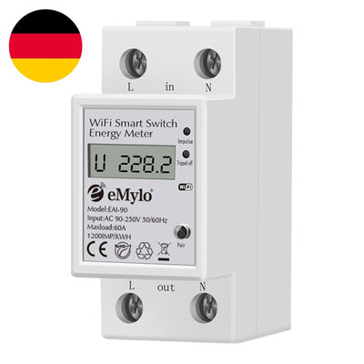 Emylo Smart WIFI Energiezähler, Einphasiger DIN Schienen LCD Digitalzähler, Stro