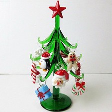 12Pcs Mini Green Crystal Christmas Tree Figurine Glass Christmas Tree Ornament  