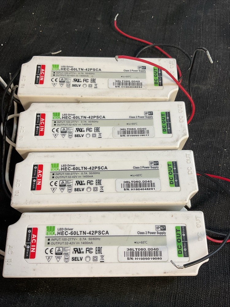 Lot of 4 HEC-60LTN-42PSCA IP67 LED Drivers Class 2 Power Supply