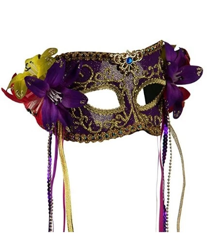 Mardi Gras Mask - Flowers - Ribbons - Costume Accessory - 3 Colors - Image 2 of 4
