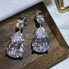 3CT Pear Cut Lab Created Diamond Women's Dangle Earrings 14k White Gold Plated