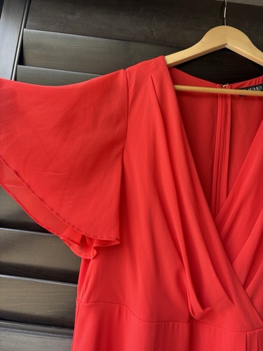 Lauren Ralph Lauren Size 14 W Red Dress Short Flutter Sleeve Back Zip Lined - Picture 3 of 8