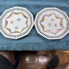 2 Vintage Schumann Bavaria Germany US Zone Reticulated Plates SET Of 2 Floral 6"