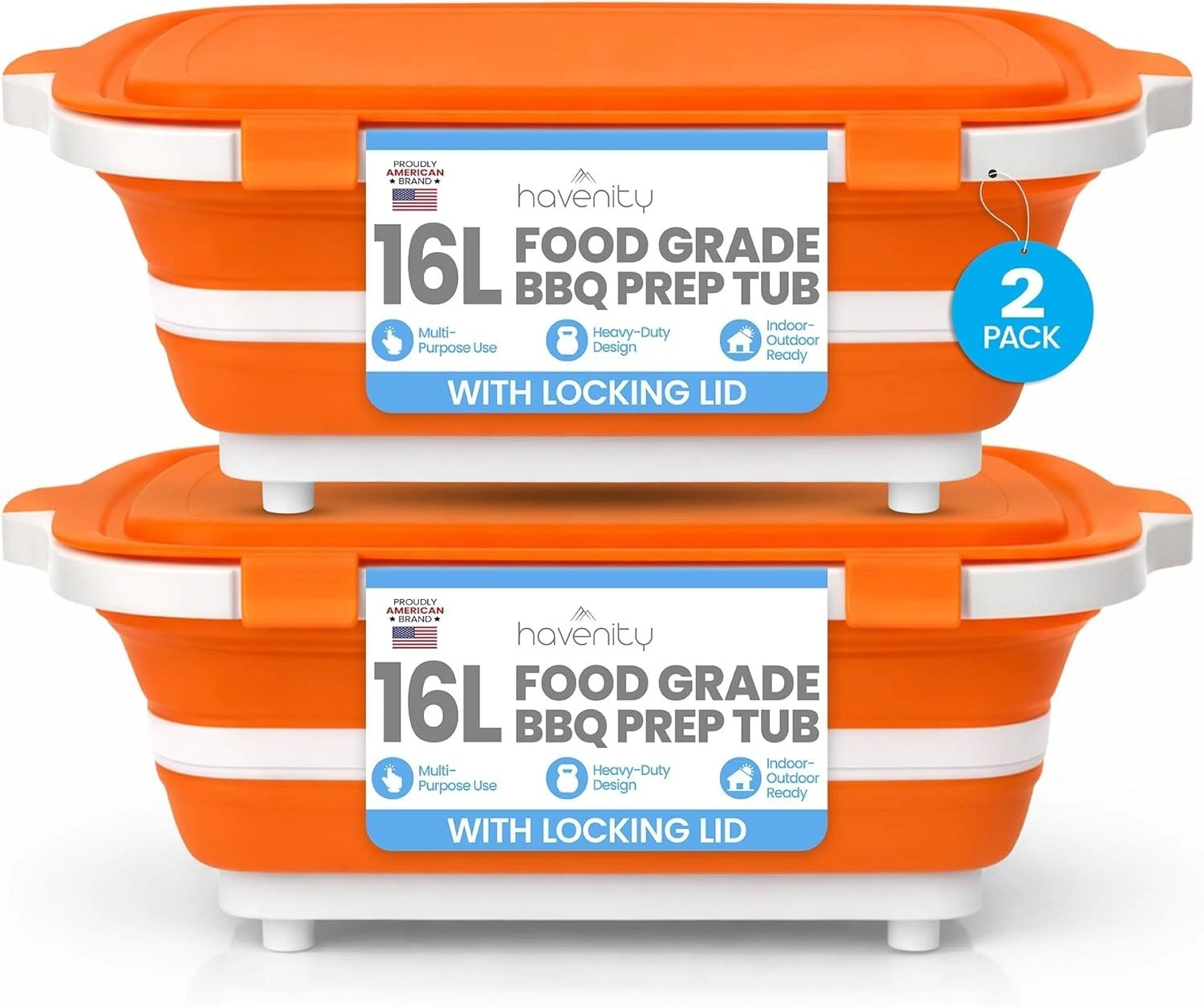 HAVENITY (2 Pack) - BBQ Prep Tub 16L – Cutting Board Lid Included