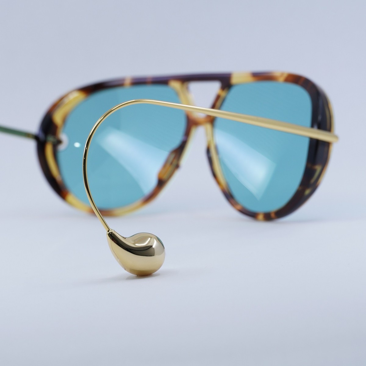 Bottega Veneta BV1273S 007 Geometric Sunglasses - Havana Gold/Light Green BOTTEGA VENETA BV1273S 007 Havana Gold Green Acqua Earrings  main image 2