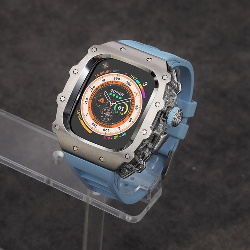 Kit Mod pour Apple Watch Ultra 2 49 mm 9876 45/44 mm boîtier acier bracelet bouton cristal - Photo 30 sur 59