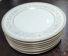 Cameo Nichibo Japan Salad Plates Set of 8 Blue/Pink Floral with Platinum Trim