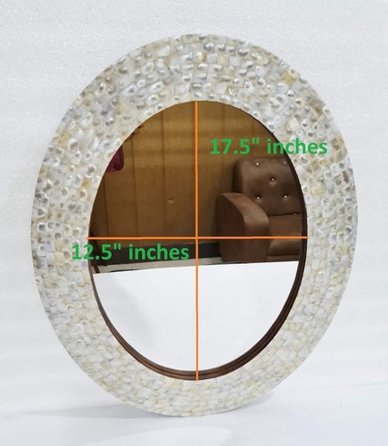Wall Mirror Bedroom Mother of Pearl Inlay Oval Frame Decorative Wall Hanging - Picture 2 of 5