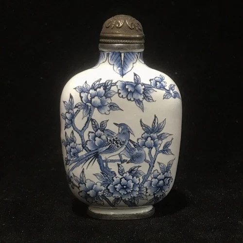 Chinesische antike Kupfer Cloisonne und weiße Blume Vogel exquisite Schnupftabakflasche - Bild 2 von 7